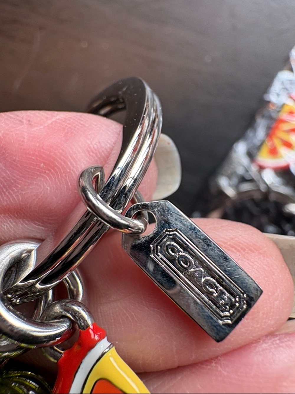 Coach Pink Strawberry & Orange Slice Enamel Charm Key Ring - Picture 4 of 6